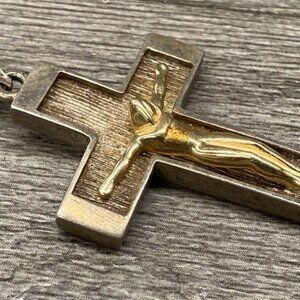 Sterling Silver & 14k Yellow Gold Crucifix Pendant, 7.1g